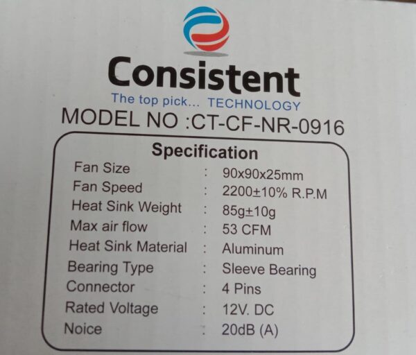 Consistent CPU Fan - CT-CF-NR-0916 - Image 4